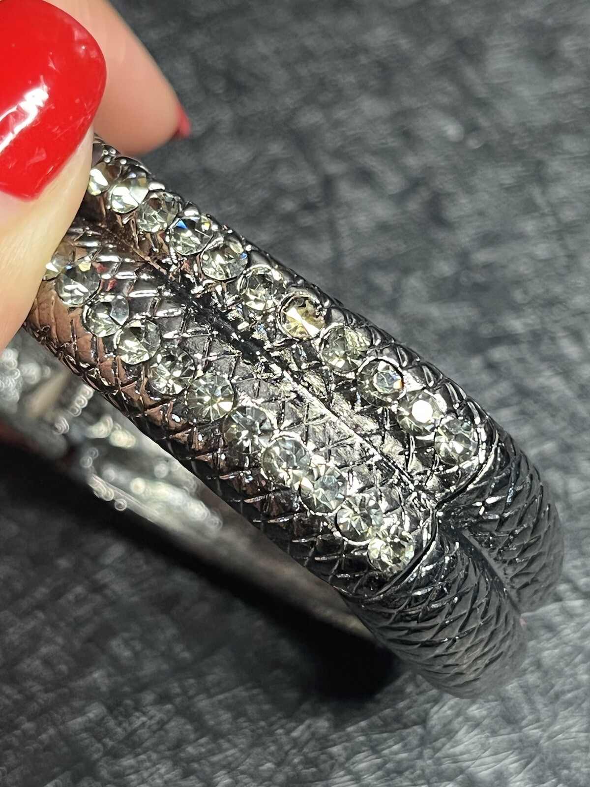 Snake Gunmetal Tone Rhinestone Hinge Bracelet Fashion… Gem