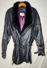 Wilsons Pelle Studio Leather Jacket Men Size Small Black Fur Collar Belted Retro