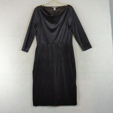 H&M Women's Black Velvet Stretch 3/4 Sleeve Cowl Neck Midi Dress Size M