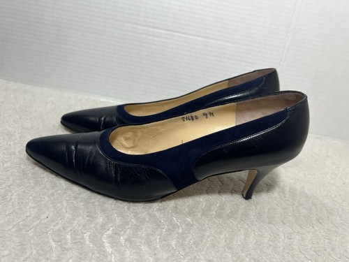 Silvia Fiorentina Women’s Size 9M Navy Blue Leather Pump Heel Dress Shoes. - Picture 4 of 15