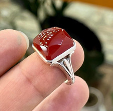 Beautiful Brown Agate Ring Radiant Cut Carnelian Aqeeq Ring Unique Band Style