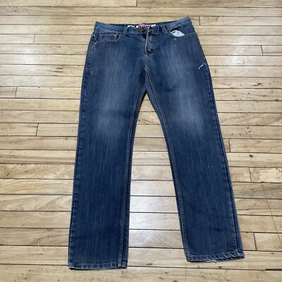 AKUMA Y2k Jeans Men 36x32 Silver Blue Wash Straight Denim Streetwear Hip hop 36