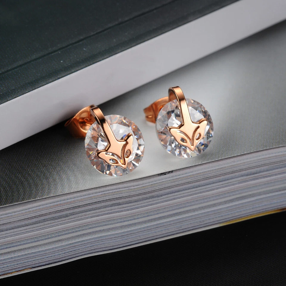 DAMEN SCHMUCKSET FUCHS ANHÄNGER IN ROSEGOLD HALSKETTE EDELSTAHL OHRRINGE ARMBAND - Bild 3 von 4