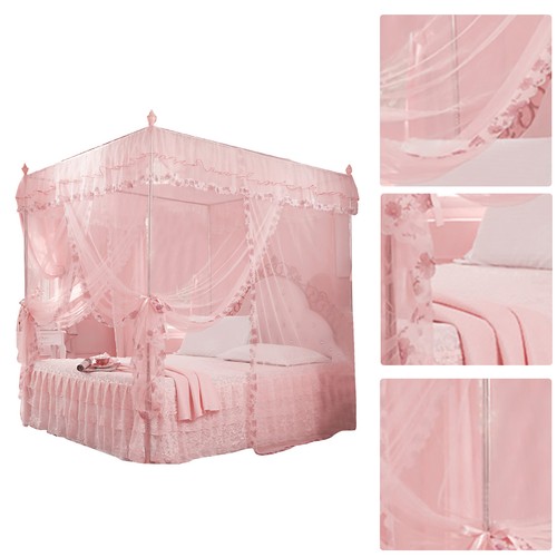 Luxury Princess 3 Side Openings Post Bed Curtain Canopy Netting Net Bedding AC - Picture 15 of 23