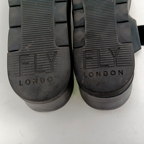 LONDON FLY Bade Bow Wedge Sandal Slide Black Leather Black Suede Bow Sz 41 - Picture 12 of 13