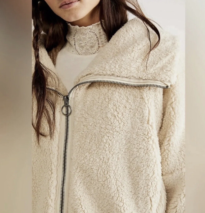 Free People Raya Cozy Coat Furry Fleece Oversized Zip Side Pockets