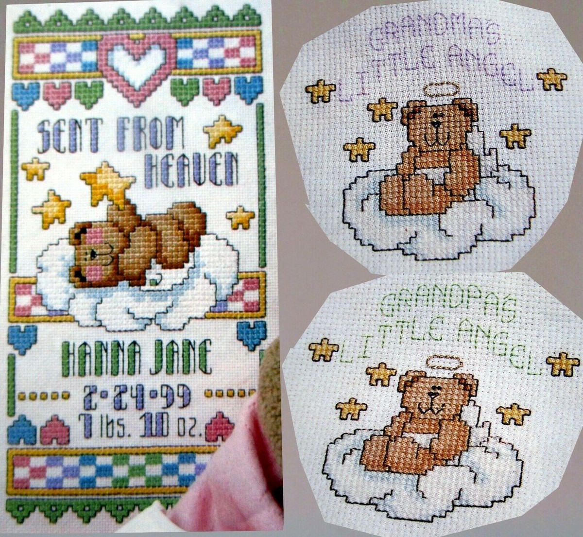 Baby Birth Record Sent From Heaven Teddy Bear Angel CROSS STITCH PATTERNS | eBay baby-birth-record-sent-from-heaven-teddy-bear-angel-cross-stitch-patterns-ebay