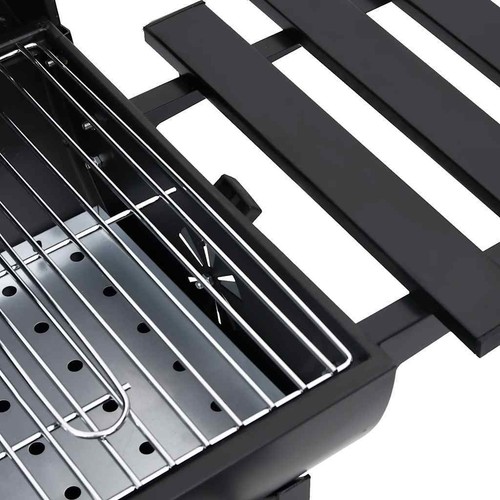 Barrel Grill with Wheels and Shelves Black Steel 115x85x95 cm Smoker vidaXL - Picture 9 of 11