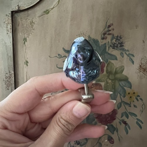 Perched Songbird on Clip with Tail. Blown Glass Ornament Blue - Picture 6 of 24
