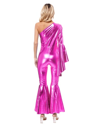 Women Girl Catsuit Bell-Bottom Jumpsuit Bodysuit Shiny Party Dancewear Romper - Picture 56 of 69