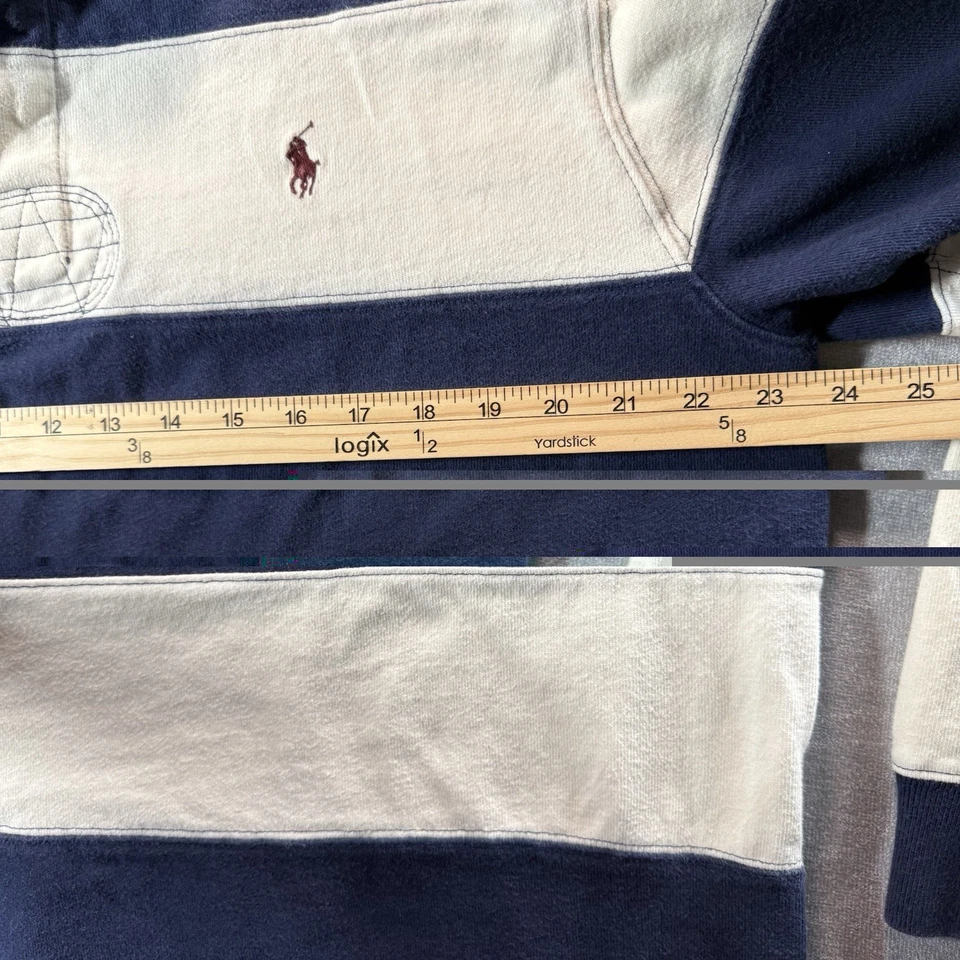 Polo Ralph Lauren Rugby Polo De Colección Para Hombres XL Ajuste Personalizado Azul Crema Rayas Pesado Foto 4 de 4
