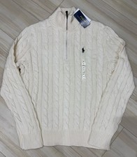 Polo Ralph Lauren Men  s Cable Knit Cotton Quarter Zip Sweater Cream Pony NWT