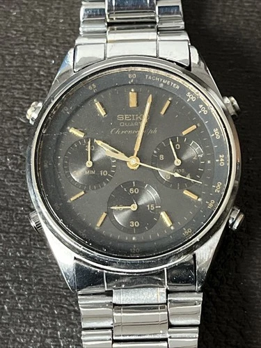 Vintage 1983 Seiko 7A28-7020 Chronograph Black  Dial James Bond Rare Runs **READ