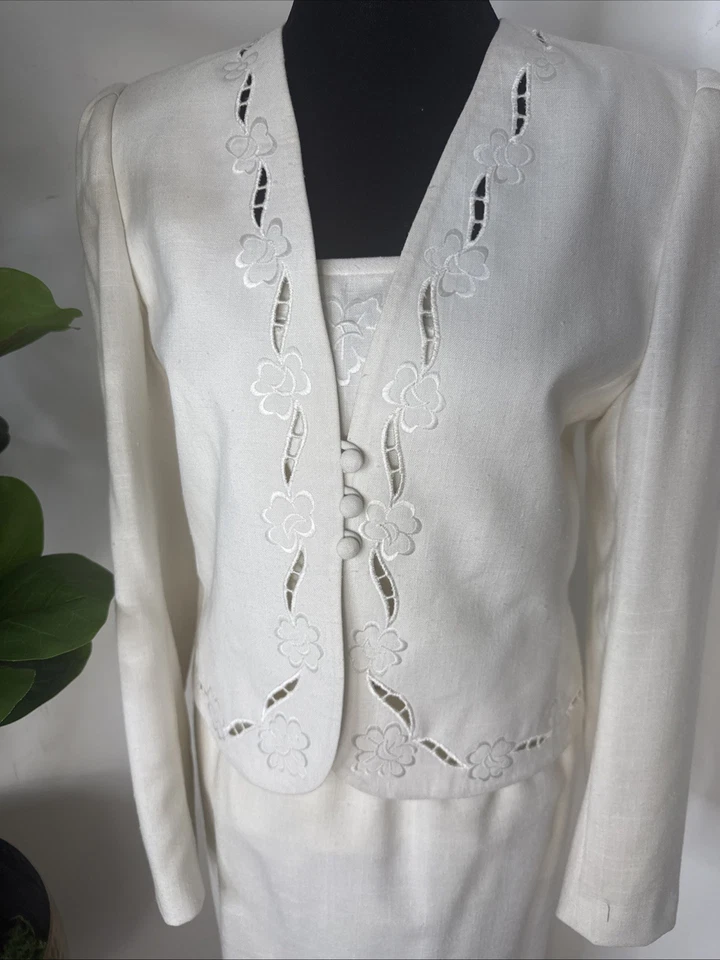 Винтажный Sasson кремовый слоновой кости женщин три изделия юбка костюм, размер 6/7 классический - Изображение 2 из 4