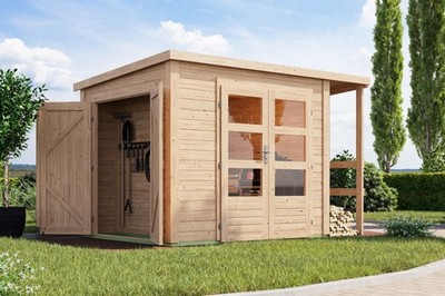 Gartenhaus Holz 28mm Gerätehaus Multifunktionshaus 297x203cm natur o. grau