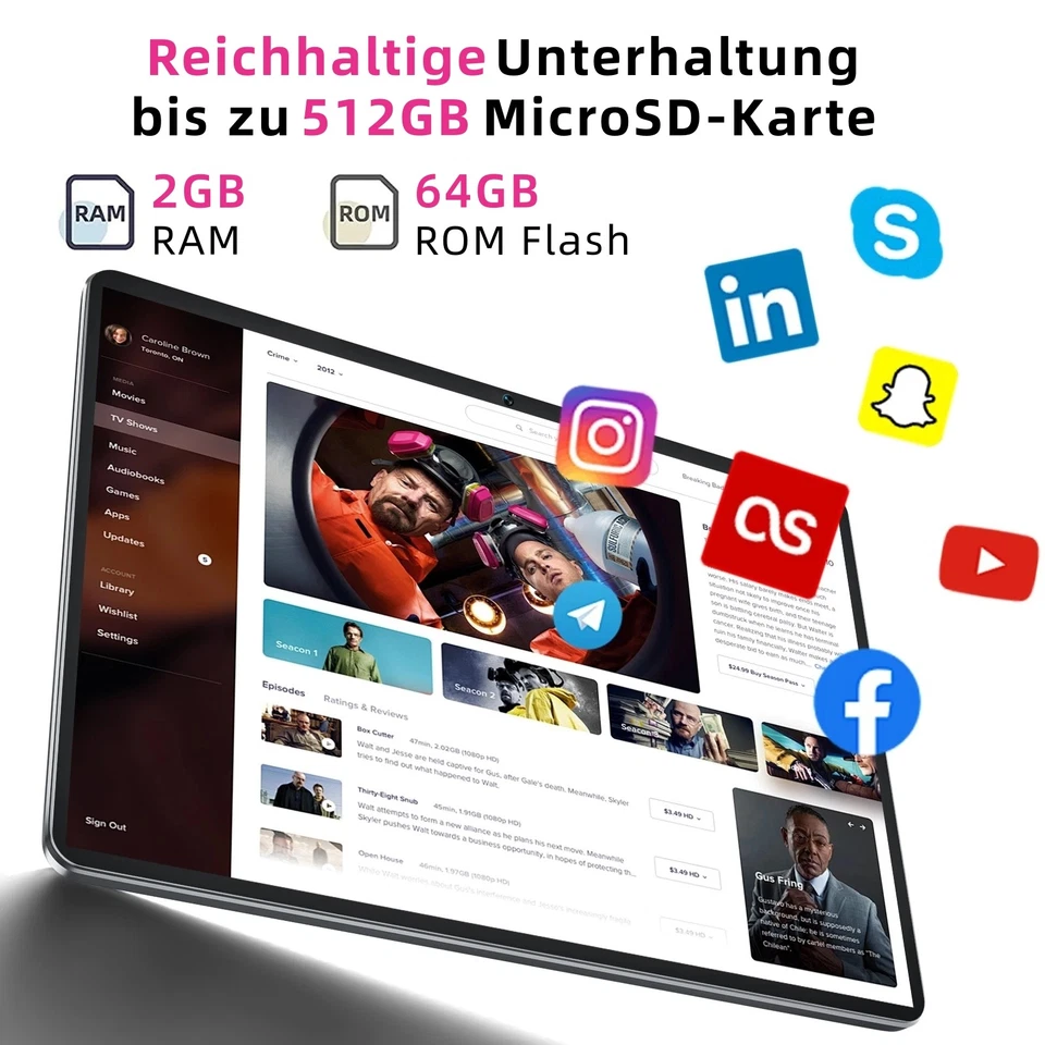 SGIN 10,1" Tablet Android 12 2GB+64GB 1,6GHz 2MP+5MP Dual-Kamera Wifi Bluetooth - Bild 4 von 4