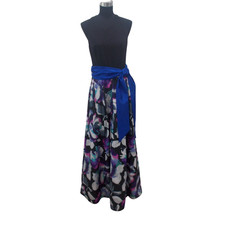 ELIZA J Black Purple Blue Gray Flower Print Sleeveless Ball Gown Formal Dress 8