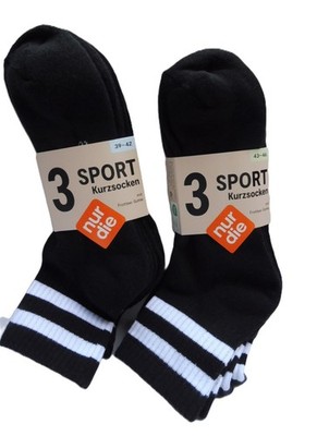 Nur die 3 Paar Herren Sport Kurzsocken Knöchelhoch SCHWARZ, Größe 39/42 + 43/46