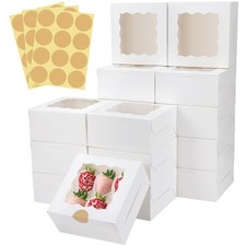 30 Pcs White Bakery Boxes with Window, 6 X 6 X 3 Inches, White Paperboard Tre...