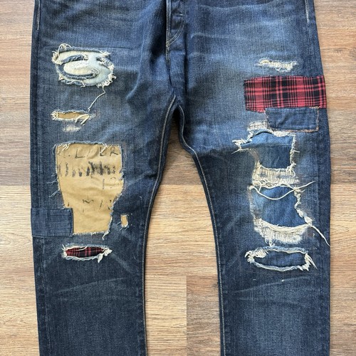 Polo Ralph Lauren Distressed Patchwork Sullivan Slim Dark Wash Jeans Sz 40x32 - Picture 4 of 11