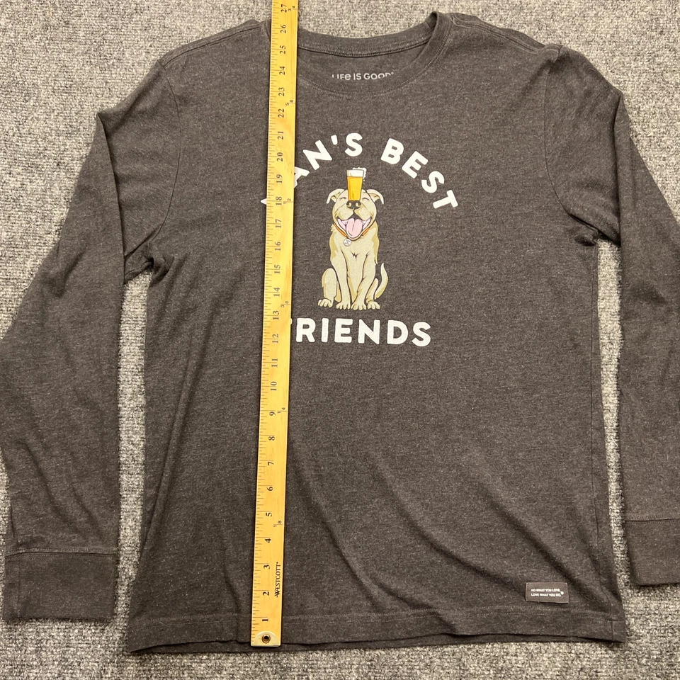 Футболка мужская Life Is Good Man's Best Friends собака пиво маленькая с длинным рукавом серая футболка - Изображение 3 из 4