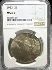A 1923 Peace Silver Dollar $1 NGC MS 63 Uncirculated Philadelphia Coin