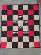 Machine Made Quilt Black Blocks with Red Cherries Women's Hats, 46" x 41"
