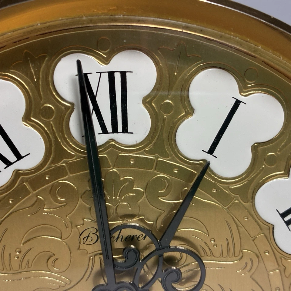 Vtg Bucherer Brass Clock with Enamel Numbers Desk or Table Clock 8 Day 15 Jewel - Image 3 of 4