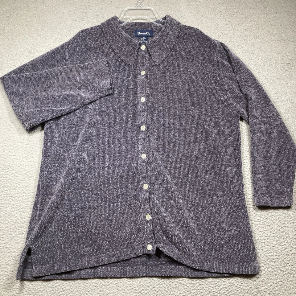 Cárdigan de terciopelo con botones morados 2X Denim & Co suéter para mujer cómodo relajado Foto 2 de 4