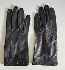 Women's Vintage Madova Black Leather Gloves Italy Size 7