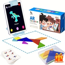 AR Tangram Puzzle Educational 4D Geometry Wooden Smart Learning Toy For Kids