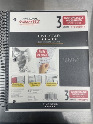 Five Star 3 Customizable Wide Ruled Notebook 170 Sheets With Pockets