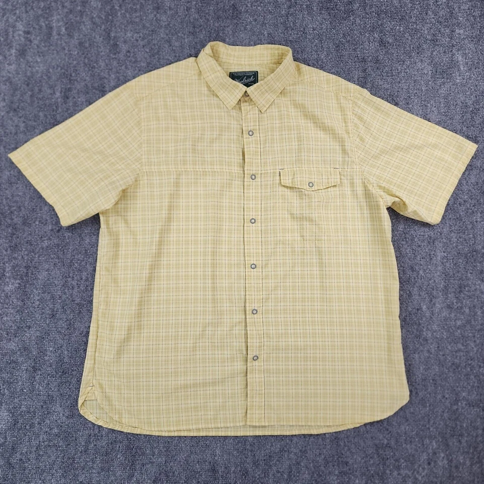 Camisa Woolrich Para Hombres XL Amarilla A Cuadros Seersucker Botón Frontal a Presión Senderismo Bolsillo Foto 2 de 4