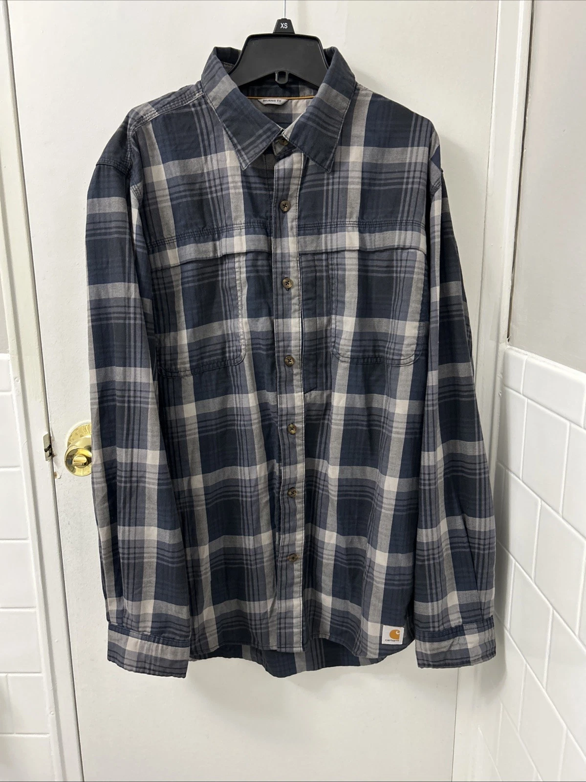 Carhartt Shirt Mens L Blue Force Reydell Plaid Relaxed Fit Flannel Buttons L/S