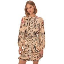 Farm Rio Women's Classic Nature Sand Mini Dress Long Sleeve Sand Size M NWT