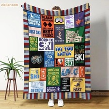 Ski Life Fleece Blanket, Funny Bold Typography Design Gift for Ski Lovers