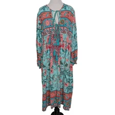 R Vivimos Mixed Floral Midi Dress Womens Size 2XL Blue Tassels Boho V Neck