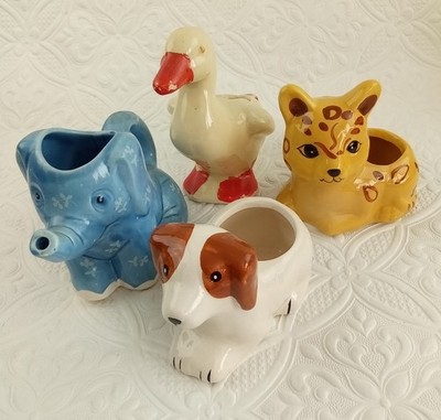Animal Figurine Succulent Planters 3''-4''h Baby Nursery Lot 4 Vintage 