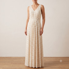 Anne Klein Vintage 90's Cream Pleated Textured Maxi Dress Womens 4