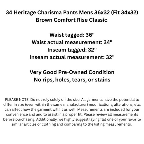 34 Heritage Charisma Pants Mens 36x32 (Fit 34x32) Brown Comfort Rise Classic - Picture 3 of 17