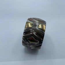 Chunky Earth &Gold Tone Hardware Wood Distressed Look Large Wide Bangle Bracelet