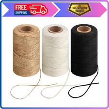3 Rolls Natural Jute and Cotton Twine 984ft 2mm for Crafts Gardening Gift Wrap