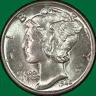 1944 Mercury Dime Brilliant Uncirculated BU Coin #40634
