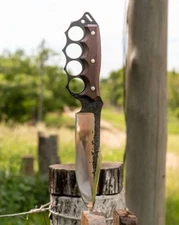 Custom Handmade Carbon Steel Hunting Bowie Knife W/Wood Handle & Leather Sheath
