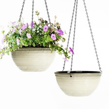 10" Glazed Hanging Planters for Indoor/Outdoor Use, Drainage Basket, Garden Deco