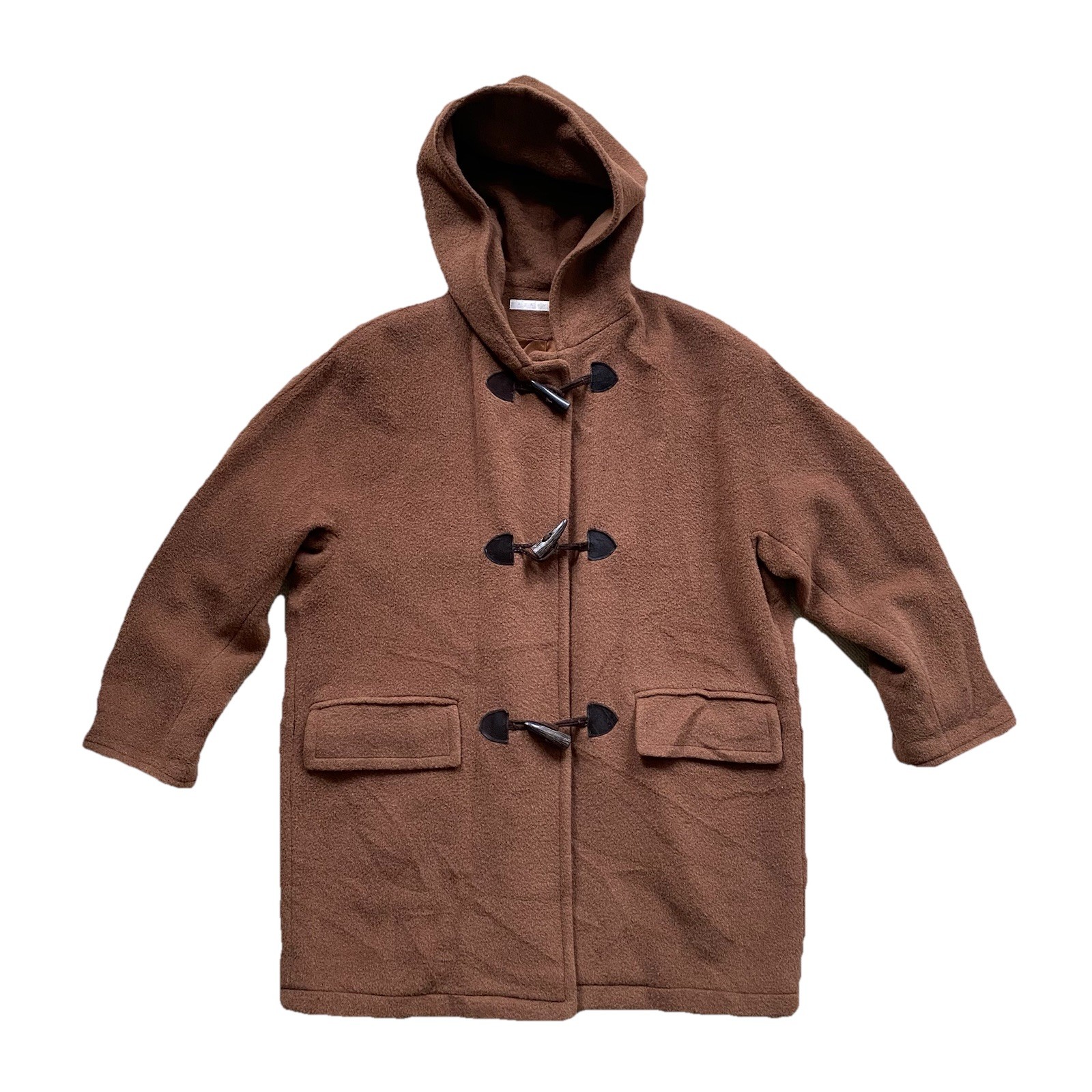 Perry Ellis, Vintage Perry Ellis Duffle Coat Medium 90s Alpaca Wool Brown Hooded Toggle Long