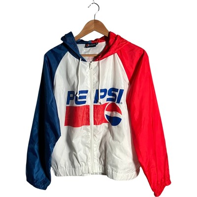 Pepsi Windbreaker Jacke Herren Gr. L rot blau weiß Kapuze Freizeit Retro