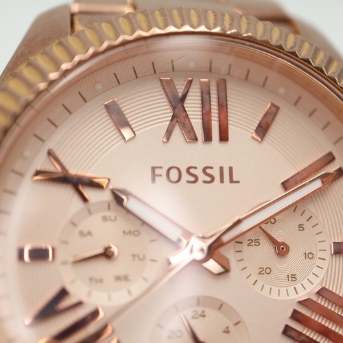 Fossil Cecile Women Watch 40mm Rose Gold Tone Day Date SS Bracelet New Battery - Picture 7 of 14