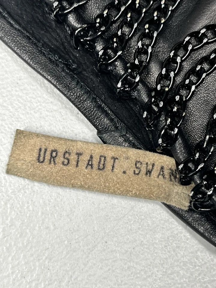 Guantes de motociclista de cuero sin dedos para mujer negros con cadenas diseñador punk gótico Foto 3 de 4