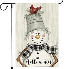 Snowman Cardinal Hello Winter Garden Flag 12x18 Inch Double Sided, Winter Hol...